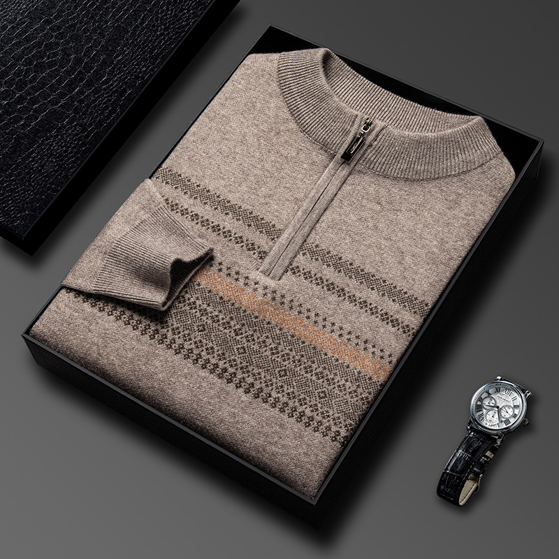 Woolen demi-season warm knitted sweater with zipper with a round…