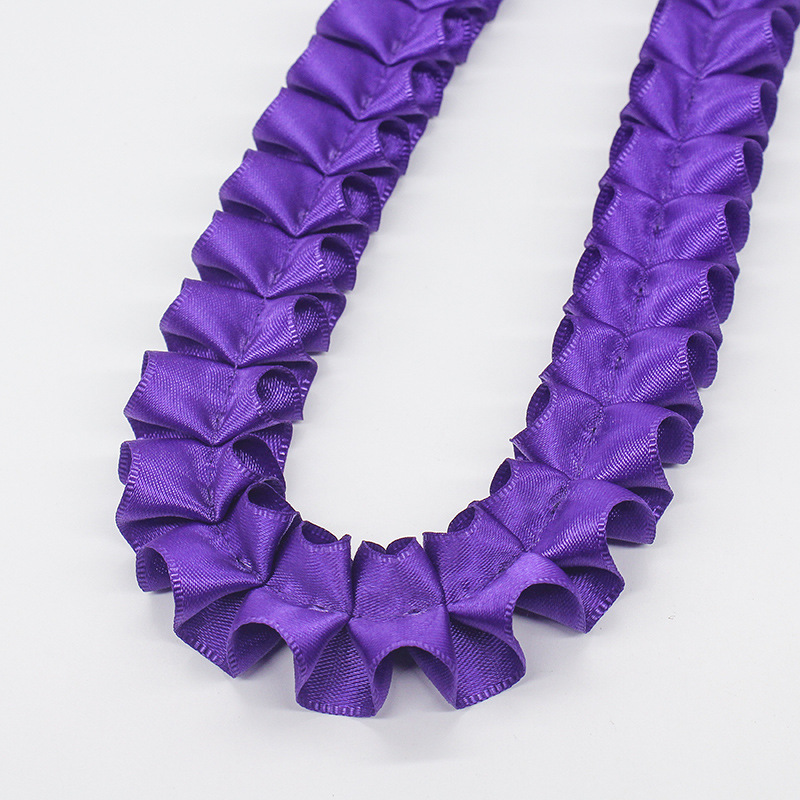 Fabricantes al por mayor de 2,5 cm de ancho doble poliéster plegado borde de lótus cinta DIY accesorios de ropa hecha a mano decoración cinta de encaje
