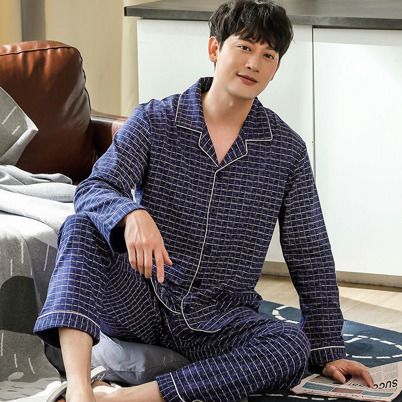 100% primavera y otoño pijamas hombres de algodón de manga larga más tamaño de los hombres casual traje de desgaste para el hogar