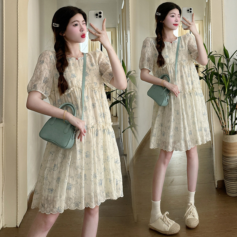 Maternity Summer Pastoral Style Gentle Sweet Small Loose Slimming Floral Dress Summer Pregnancy dress