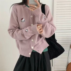 卡通刺绣毛衣外套女外搭2025新款韩系宽松高级感外穿针织开衫上衣