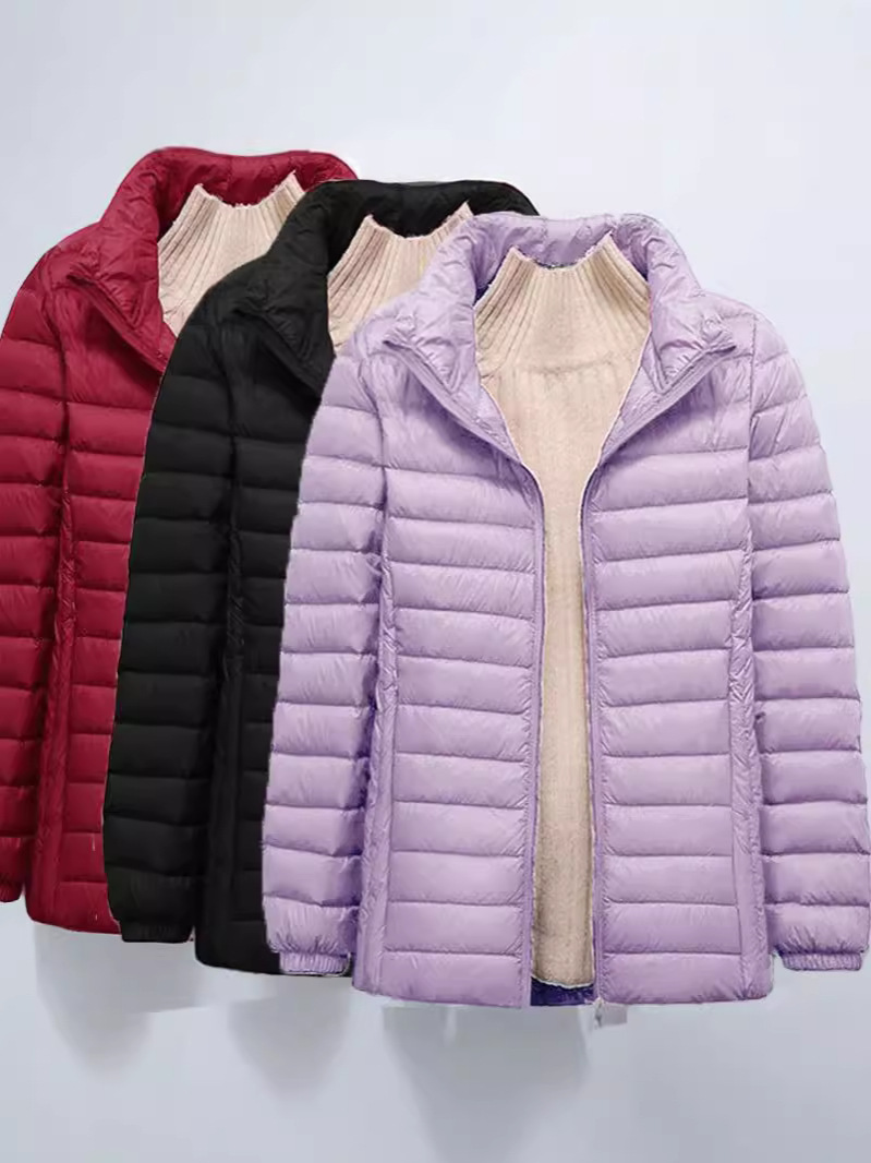 Warm light and thin multicoloured capacious down jacket with down