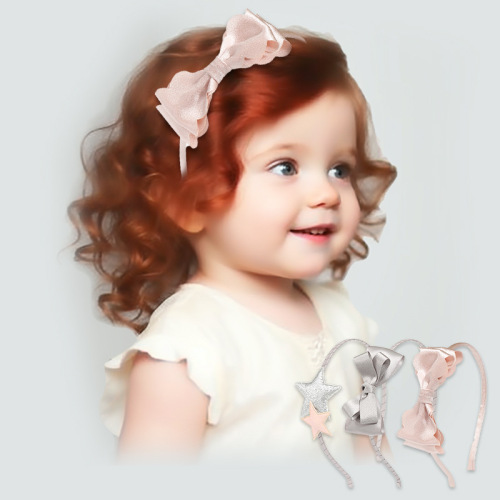 20912 Sweet children's headband set, silk bow hairpin, sequined star headband three-piece set