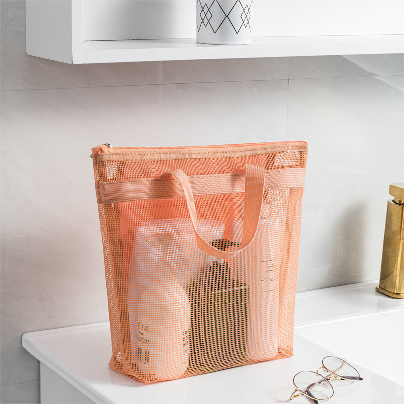 Amazon Summer nueva bolsa de almacenamiento de playa de hilo de red bolsa de almacenamiento portátil bolsa de lavado de viaje bolsa de compras de gran capacidad