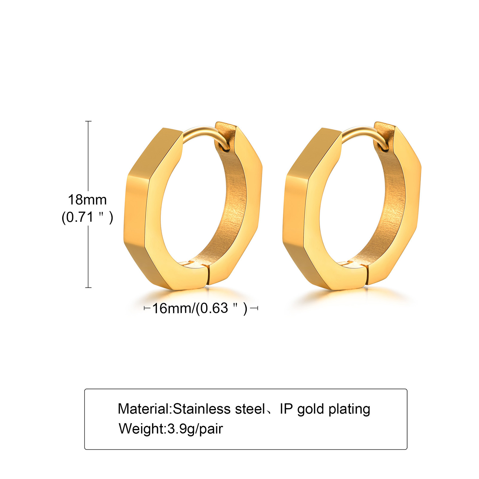 1 Pair Simple Style Geometric Plating 201 Stainless Steel Gold Plated Hoop Earrings display picture 1