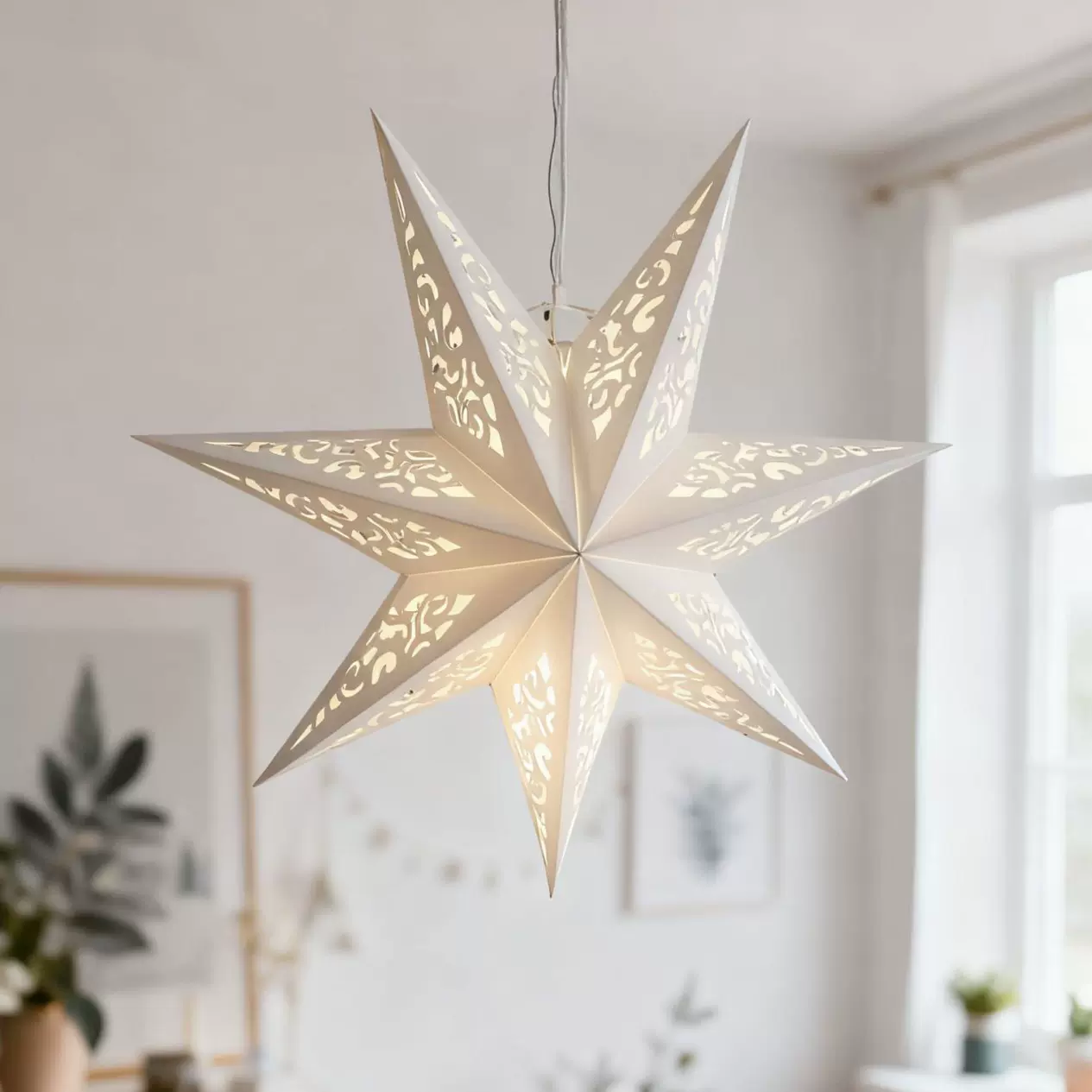 北欧跨境圣诞窗花七角星星装饰吊灯婚庆节日布置个性装饰纸质灯罩