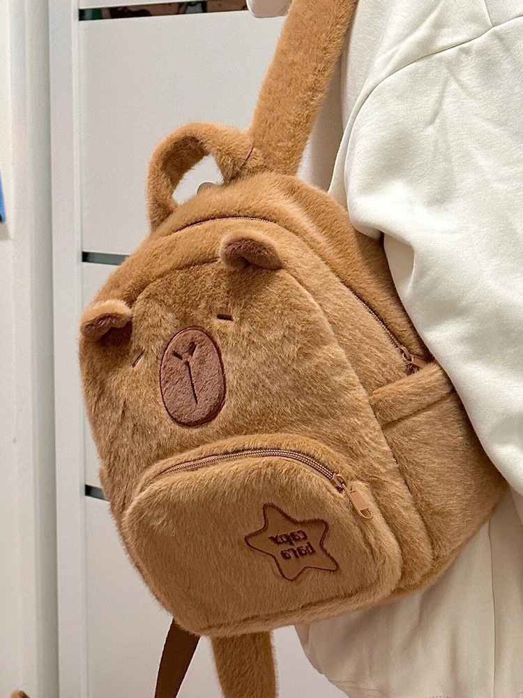 2024 nuevo capabala felpa capybara mochila lindo todo partido peludero bolsa mujer estudiante de dibujos animados Mochila pequeña