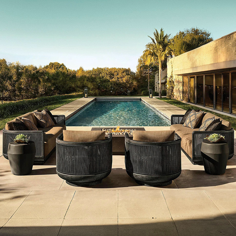 Villa al aire libre sofá de caña patio de aluminio diseño hotel piscina ocio muebles al aire libre image 2