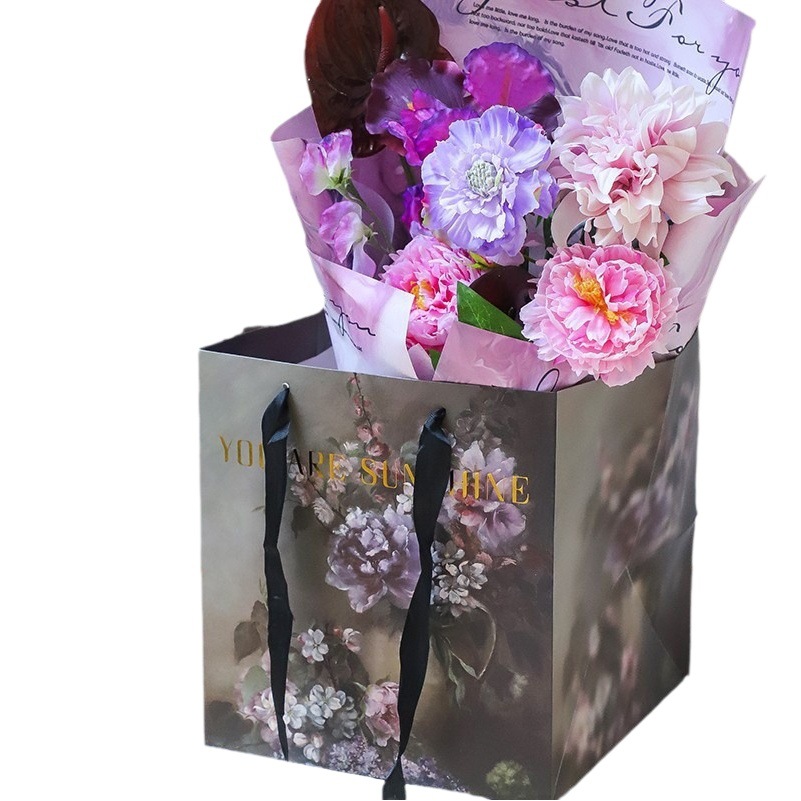 Siete colores Pansy dorado pintura al óleo Estilo Vintage bolso arreglo floral mano llevar bolsa de embalaje de flores regalo bolsa de embalaje de regalo