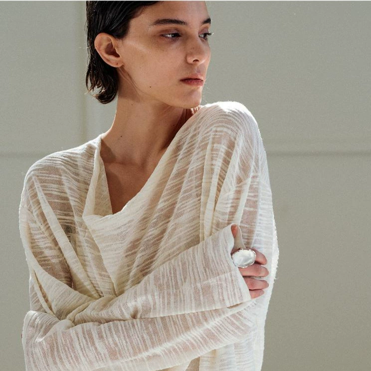 Оригинальный дизайнерский воротник в стиле ROW, легкий и теневой, художественный, слегка прозрачный длинный пуловер, рабочая одежда, легкий топ с длинными рукавами