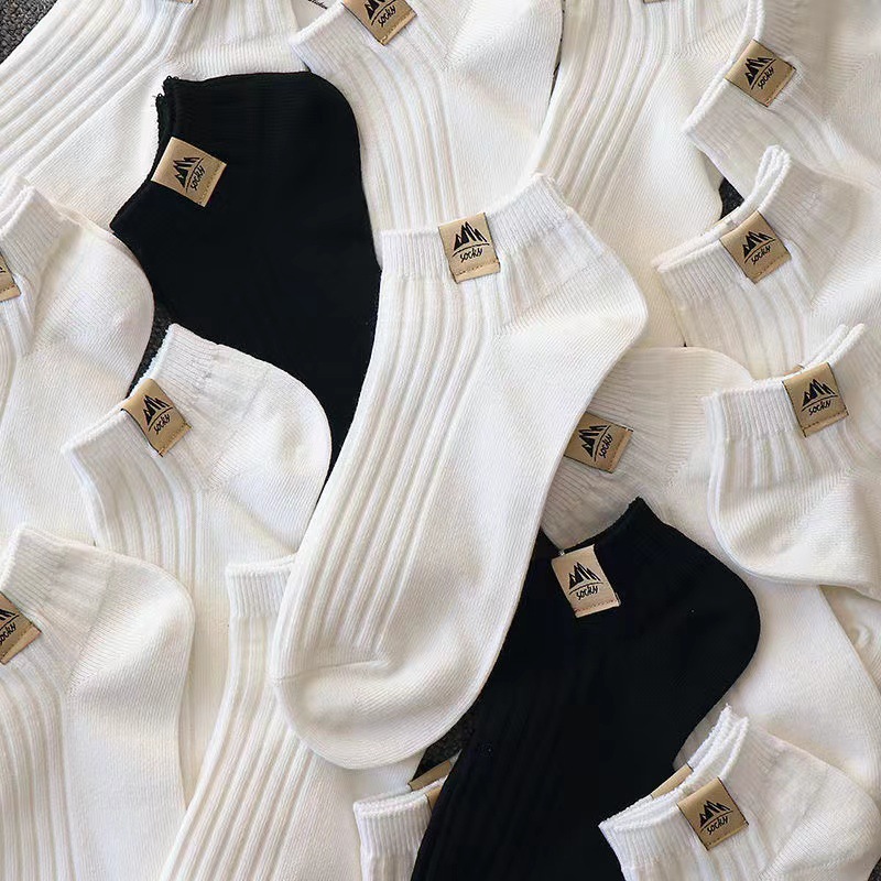 Socks Men's Boat Socks Solid Color Cloth Standard Short Socks Trendy ins Spring and Summer Thin All-Match Short Socks Sweat Absorbing Low Black and White