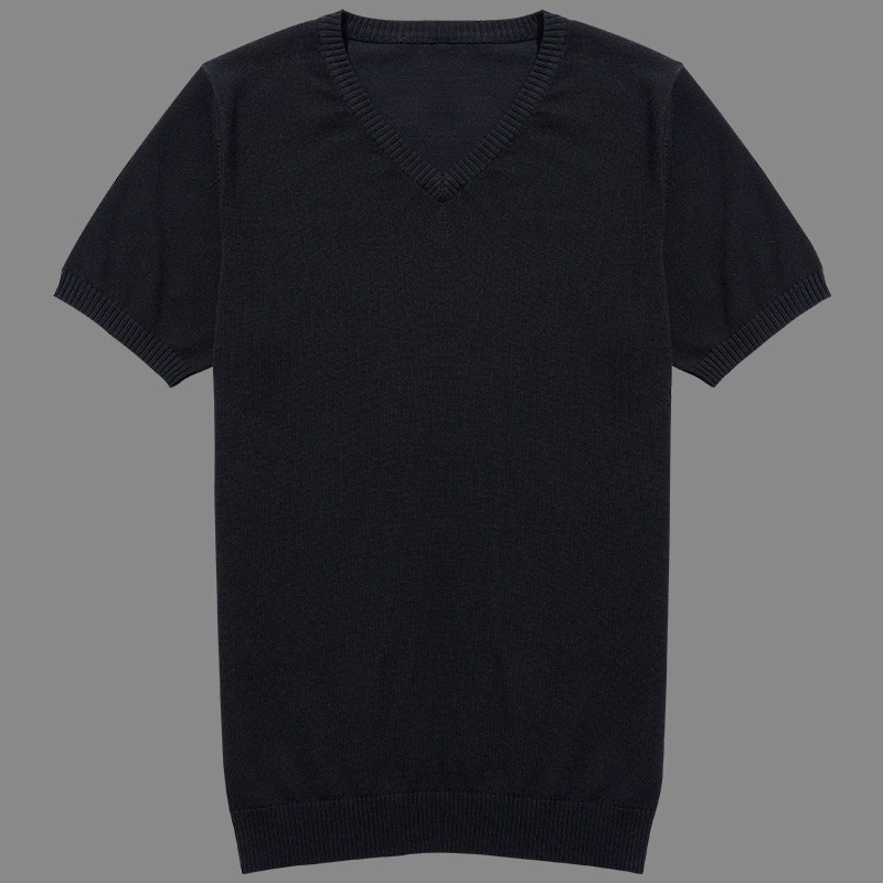 Осенне-зимний мужской свитер с коротким рукавом, футболка с V-образным вырезом, вязаная рубашка из ледяного шелка в японском стиле, Мужской Повседневный свитер, Базовая рубашка