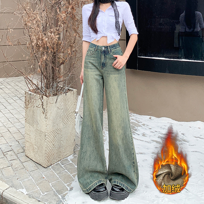 두꺼운 벨벳 빈티지 블루 팬츠