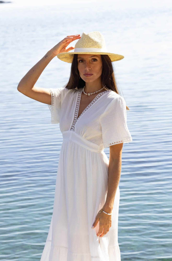 Damen Strandkleid Mit V-ausschnitt Kurzem Ärmel Und Schlitz Lang_voghion.com