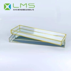 化妝品收納玻璃托盤歐式金色長方形置物盤桌面護膚品眼影托盤