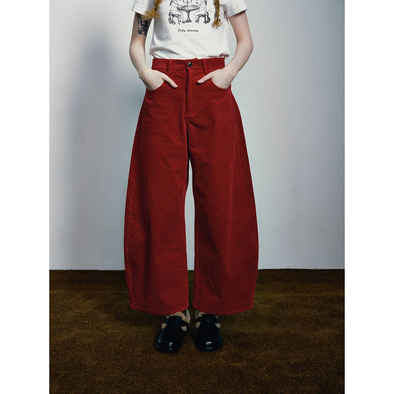 【Dai He】Early Spring New High-Waisted Corduroy Solid Color Versatile Casual Long Pants for Women H60024