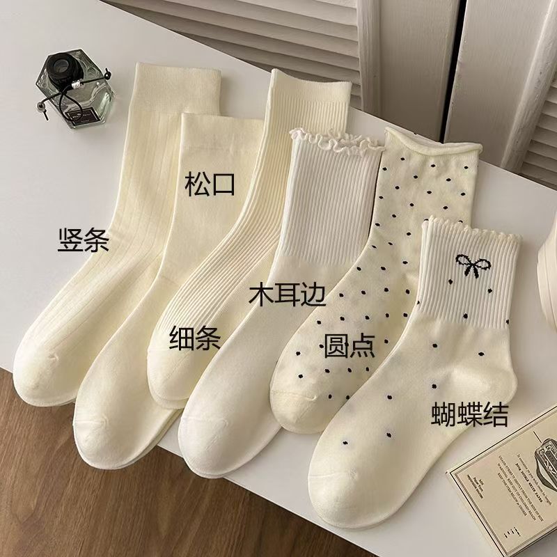 夏季女堆堆袜爆款新款波点棉质舒适蝴蝶结诸暨袜子女款百搭中筒袜|undefined