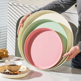 北欧ins奶油色圆盘家用盘子西餐厅酒店牛排披萨盘沙拉甜品早餐盘