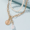 Fashionable retro necklace, metal coins from pearl, chain, set, European style, simple and elegant design