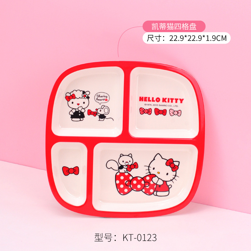 Sanrio Kittie cubiertos infantiles hogar bebés suplemento tazón impermeable a prueba de quemaduras placa dividida en forma de tazón taza de leche