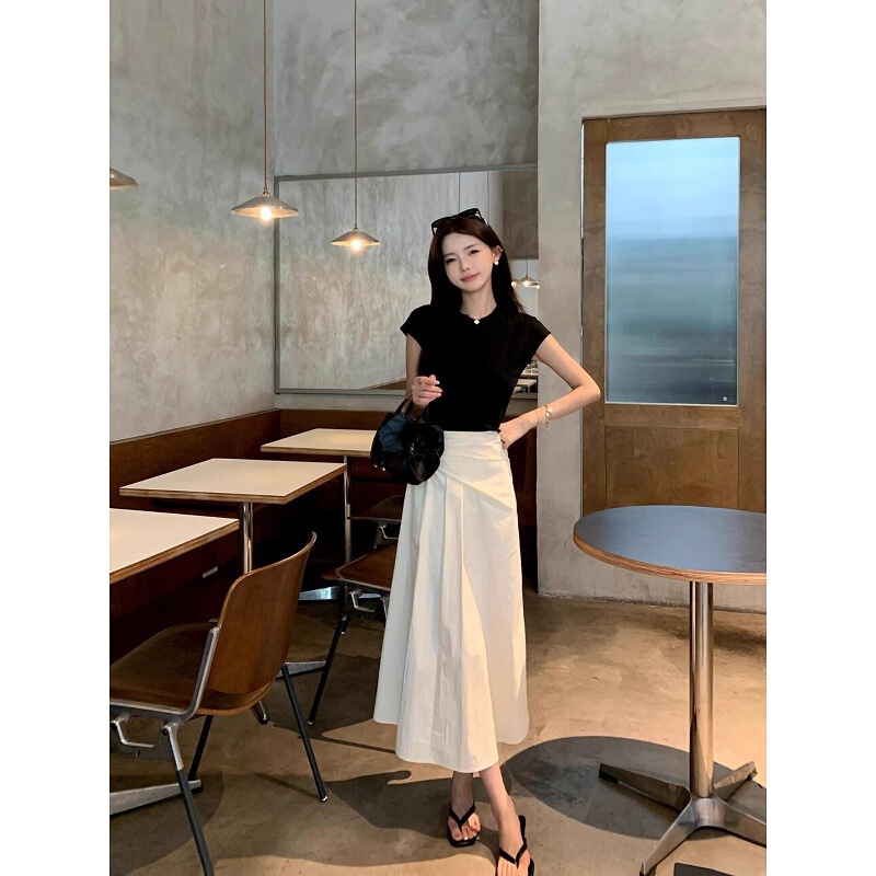 Petite Women's Pleated Irregular Waist Skirt, 2026 Spring/Summer Season, Slimming A-Line Long Skirt Petite Women's Pleated Irregular Waist Skirt, 2026 Spring/Summer Season, Slimming A-Line Long Skirt