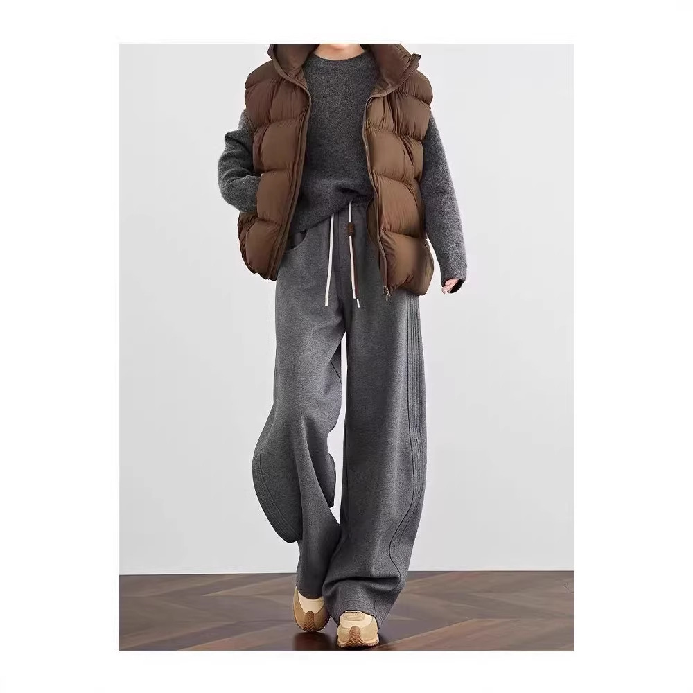 Banana Sweatpants Women's Autumn and Winter Gray Casual Fleece-Lined Sickle Pants Sports Wide-Leg Pants Extended Scimitar Pants