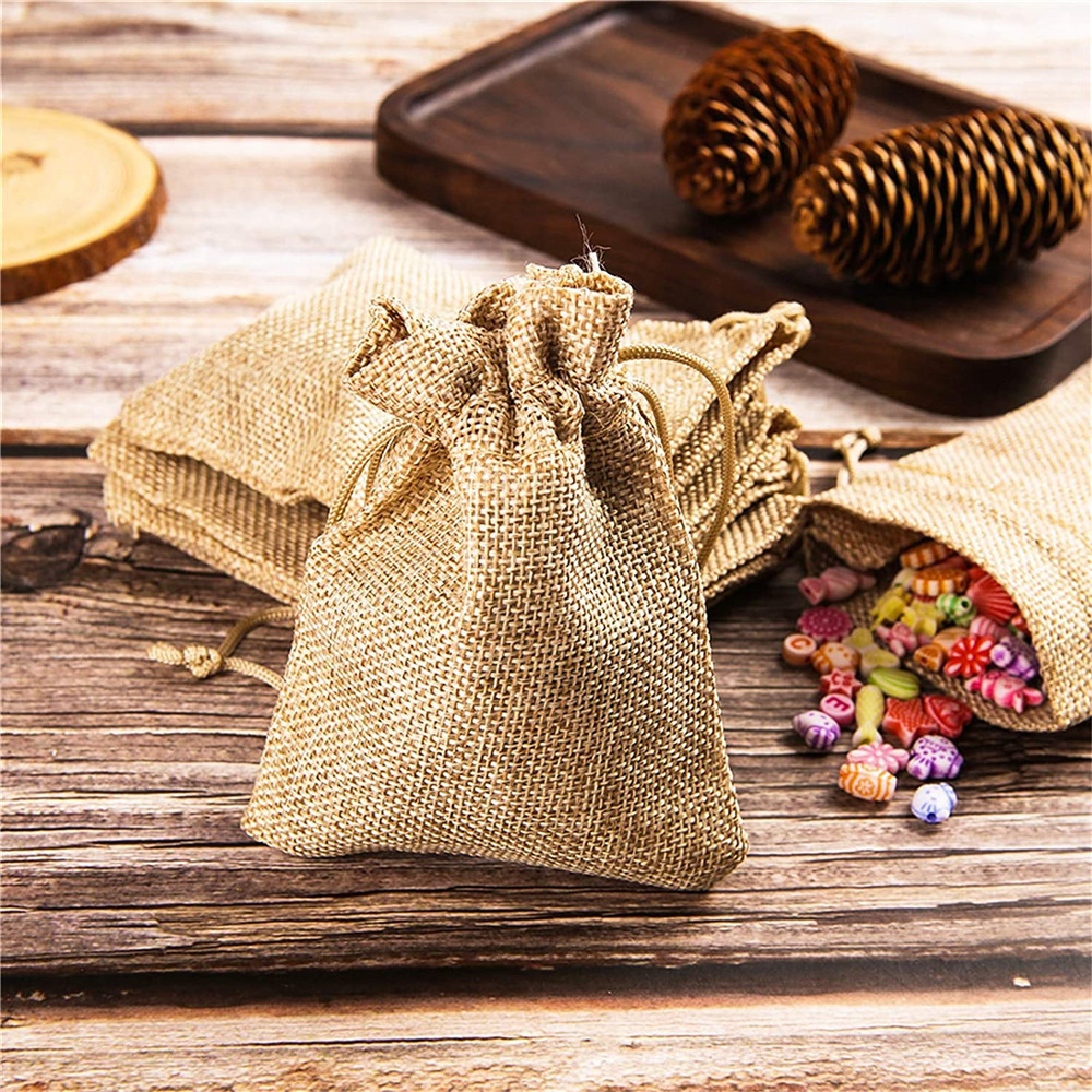 厂家现货9*12尼龙绳束口麻布收纳袋礼品糖果首饰化妆品麻布袋