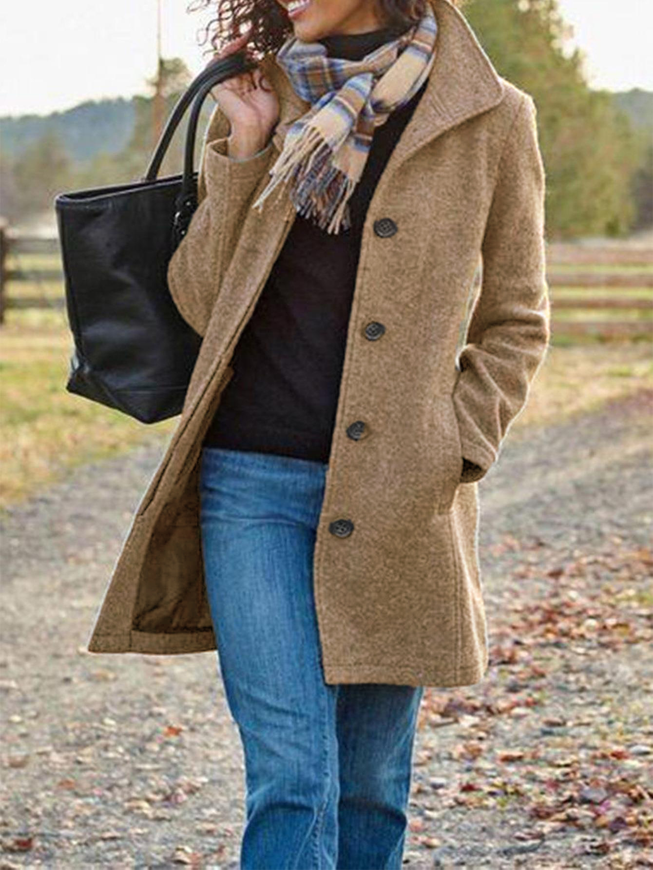 Women's Long Woollen Overcoat For Women Retro Style Solid Colour_voghion.com