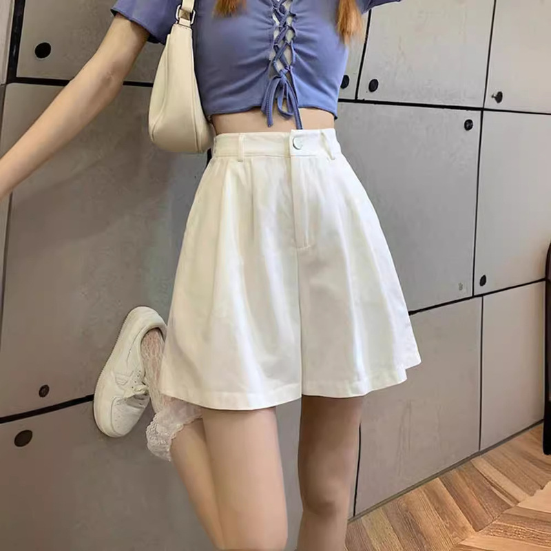 Small shorts women's summer new 150cm high waist A- line pants wide leg pants overalls casual pants outer wear xs