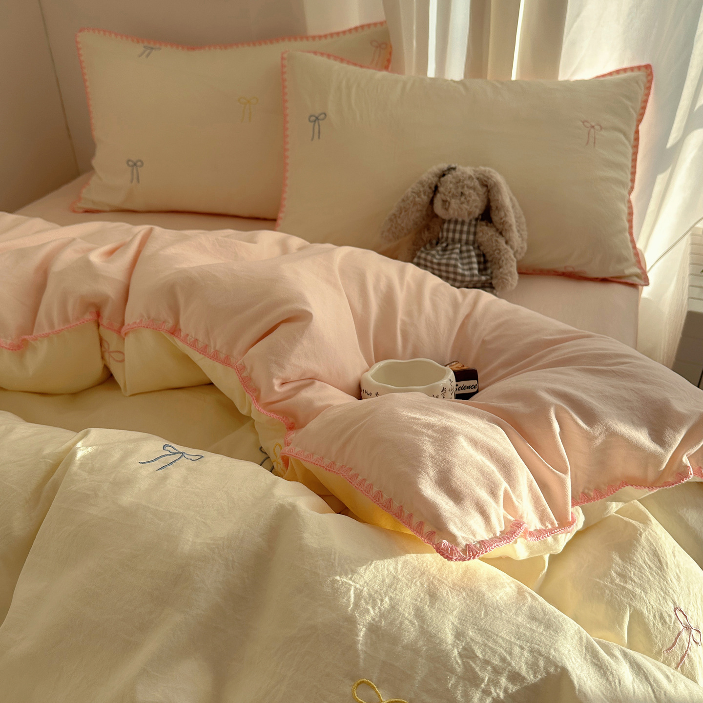 Ice Silk Cooling Duvet Cover Ins-style Spring Summer All-season Pure Cotton Four-piece Set, Cloud-patterned All-cotton Duvet Bed Sheet, And Quilt_voghion.com
