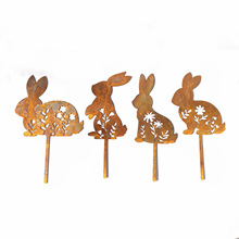 跨境兔子套装庭院园林装饰户外插件花盆草地地插铁艺工艺剪影批发