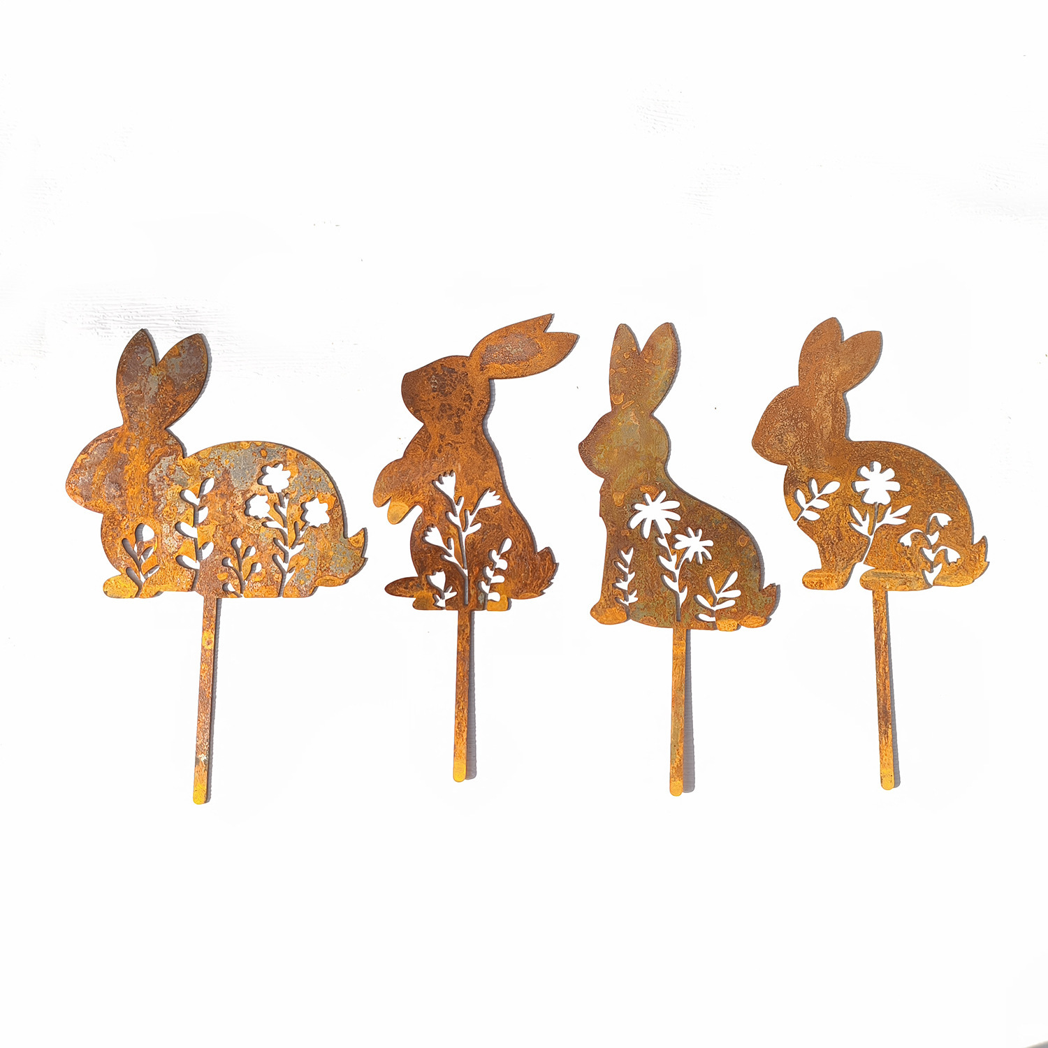 跨境兔子套装庭院园林装饰户外插件花盆草地地插铁艺工艺剪影批发