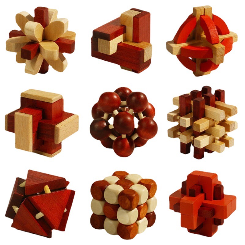 Bloqueo de Luban Kong Ming bloqueo conjunto completo dificultad de 10 niveles para niños alto IQ cerebro quema descifrado de nueve cadenas juguete educativo Niño