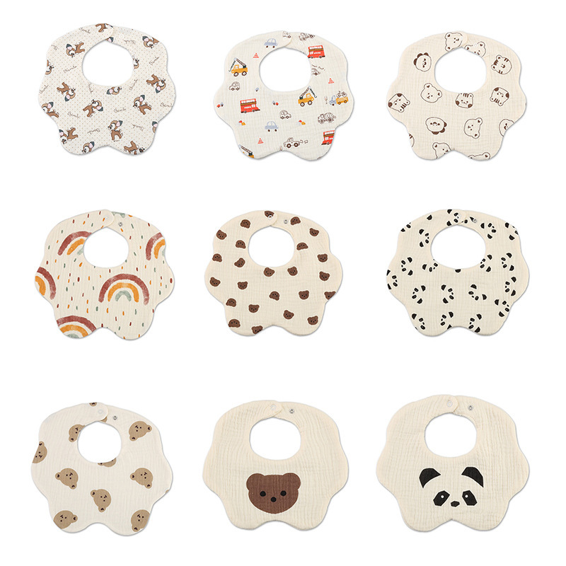 Toalla de saliva para bebé 6 capas de gasa de algodón grueso babero de bebé de 360 grados con impresión de dibujos animados babero para bebé