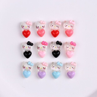 New Nail Art Jewelry Resin Cartoon Super Cute Kt Cat Heart Cute Stereo Sanrio Series Nail Decoration