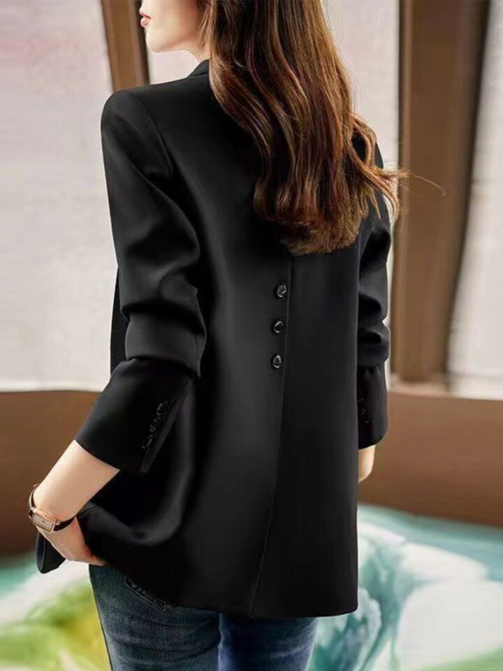 Áo vest nữ dáng suông cổ vest tay dài phong cách thanh lịch — Màu kaki, màu trắng nhạt, màu đen, Chất liệu chần bông dày màu kaki