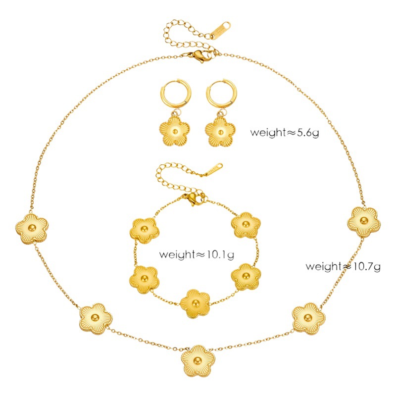 Simple elegante traje de la joyería de La Flor de cinco hojas trébol láser titanio acero ciruela flor moda todo partido en línea rojo joyería de moda