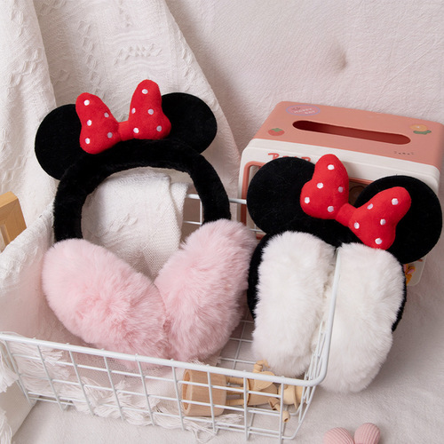 2024 New Winter Minnie Insulated Plush Ear Muffs with Bow Cute Cartoon Fashionable Warm Ear Warmers for Women