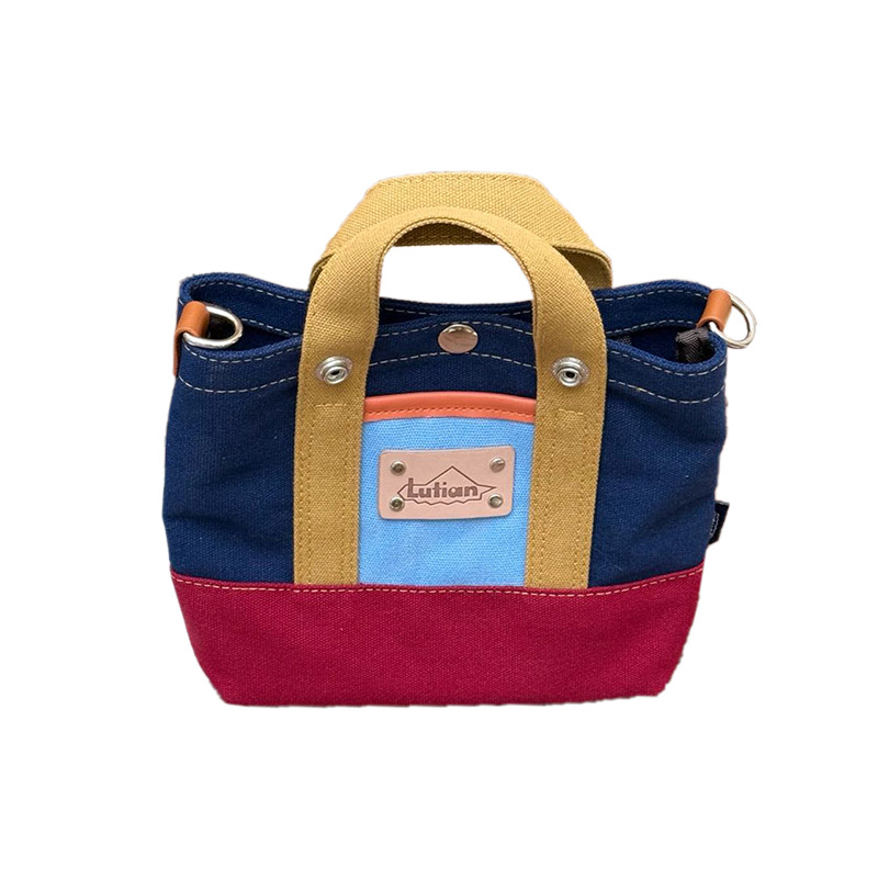 Bolsa de lienzo de moda de color contraste para niños jardín de infantes bolsa de balde portátil de letras extranjeras bolsa de mochila para niños