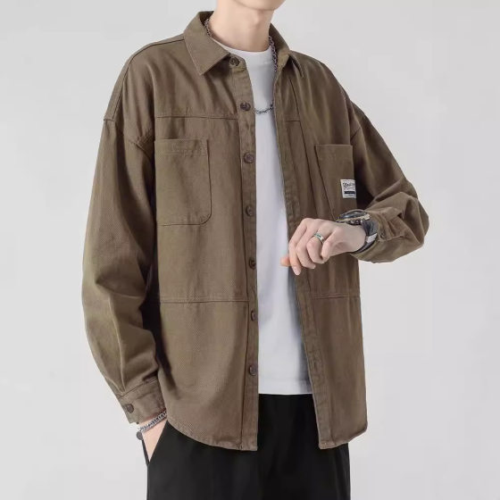 NASA New Long Sleeve Shirt Men's Pure Cotton Casual Tooling Shirt Boys Spring and Autumn Summer Boys Thin Coat