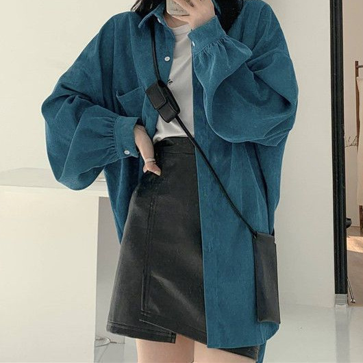 Trendy Blue Shirt for Women with Unique Design, 2024 Spring and Autumn New Versatile Top, Mid-Length Long-Sleeve Shirt Trendy Blue Shirt for Women with Unique Design, 2024 Spring and Autumn New Versatile Top, Mid-Length Long-Sleeve Shirt