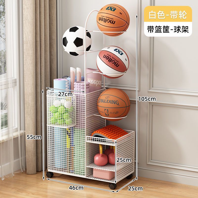 Rack de almacenamiento de baloncesto para equipos de gimnasio de deporte interior doméstico rack de almacenamiento de bádminton tipo mat de yoga cesta de almacenamiento con rueda