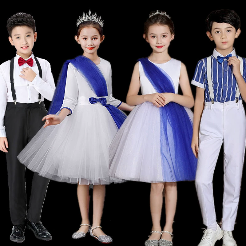 Новое детское платье-пачка принцессы, костюм для хора для мальчиков и девочек, костюм для хора для учащихся начальной школы