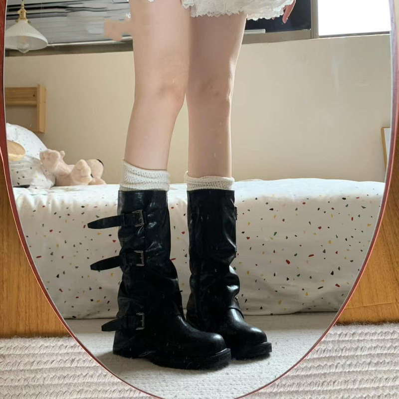 内增高中筒马丁靴女御姐不过膝长靴复古显瘦裤管堆堆靴美拉德靴子|undefined