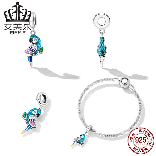 Avro sterling silver s925 parrot pendant bracelet, colorful oil-drip zircon vivid bird pendant jewelry accessories