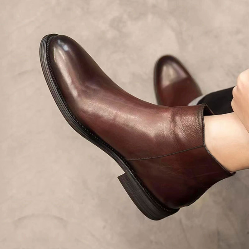 Scarpe in pelle casual da lavoro alte in pelle Stivali retrò neri Stivali alti alla moda tutto in uno da uomo britannici_voghion.com