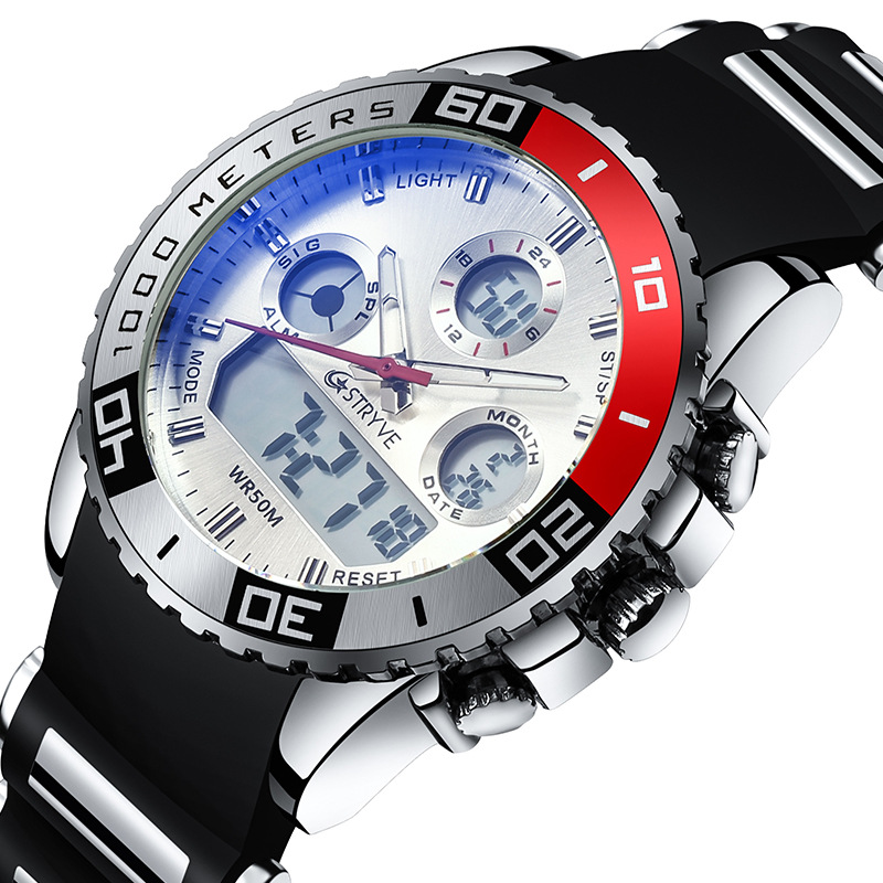 STRYVE S8023 reloj deportivo personalizado luminoso impermeable Alarma de tiempo reloj electrónico de dos lugares reloj de los hombres