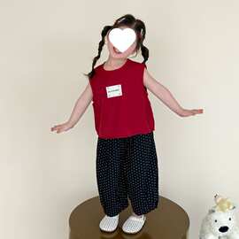女童韩范2026夏季新款韩系波点阔腿休闲裤女复古小背心女儿上衣潮