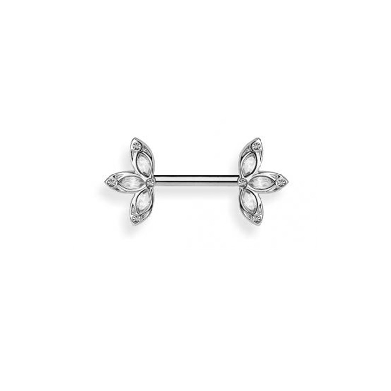 New Product Clover Symmetrical Diamond-studded Flower Breast Ring Piercing Jewelry display picture 5