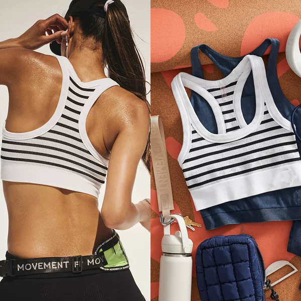 Cross-Border Women's Striped Ribbed Racer Vest Waist-Cinching Square Neck Halter Bra for Running and Yoga